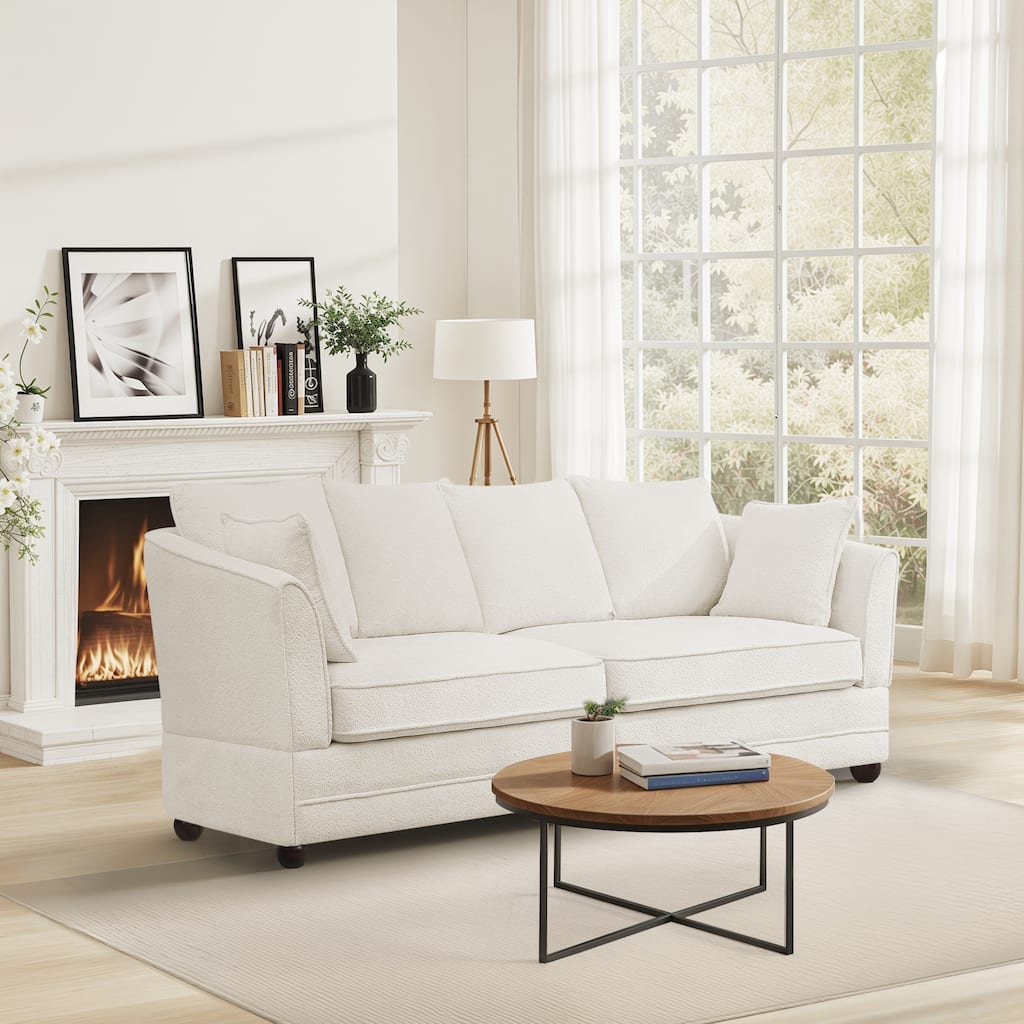 82" Modern Chenille Upholstered Sofa,3-Seater Sofa, Loveseat Sofa, Deep Seat Sofa Set For Living Room,Bedroom,Beige/Blue/Brown