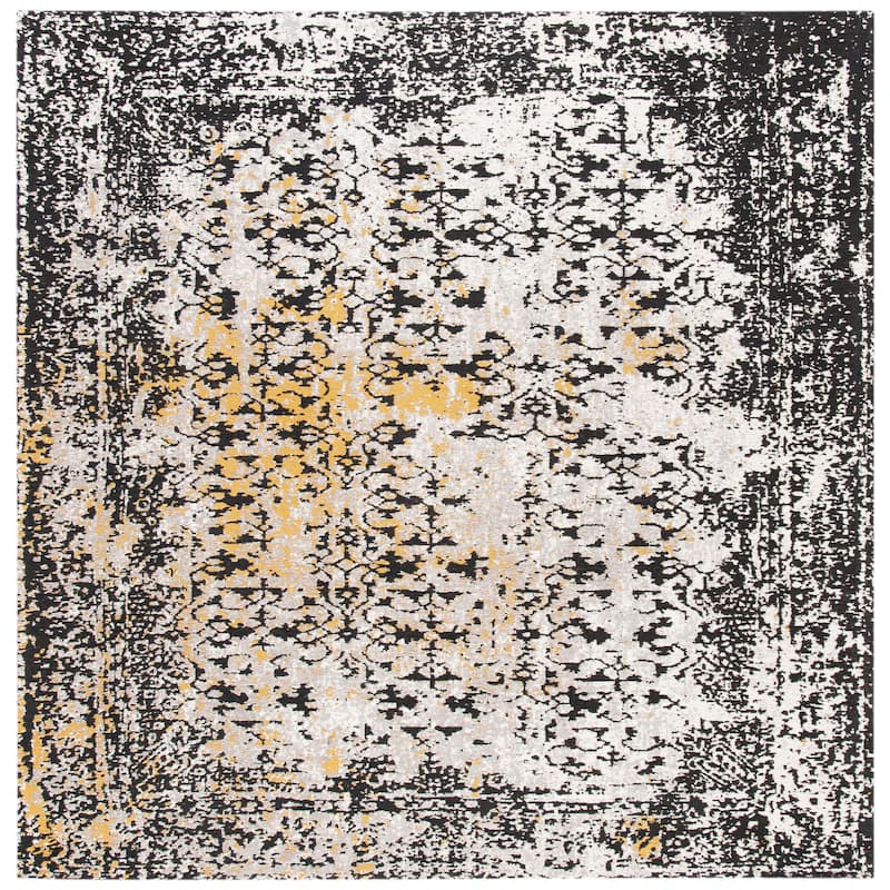 SAFAVIEH Classic Vintage Boho Milyonka Distressed Oriental Cotton Rug - 6' Square - Black/Silver