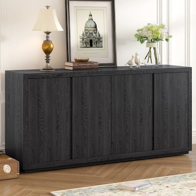 4-door Buffet Cabinet Kitchen Sideboard Storage Cabinet with Adjustable Shelf, Hallway Entry Side Cabinet Console Table, Black