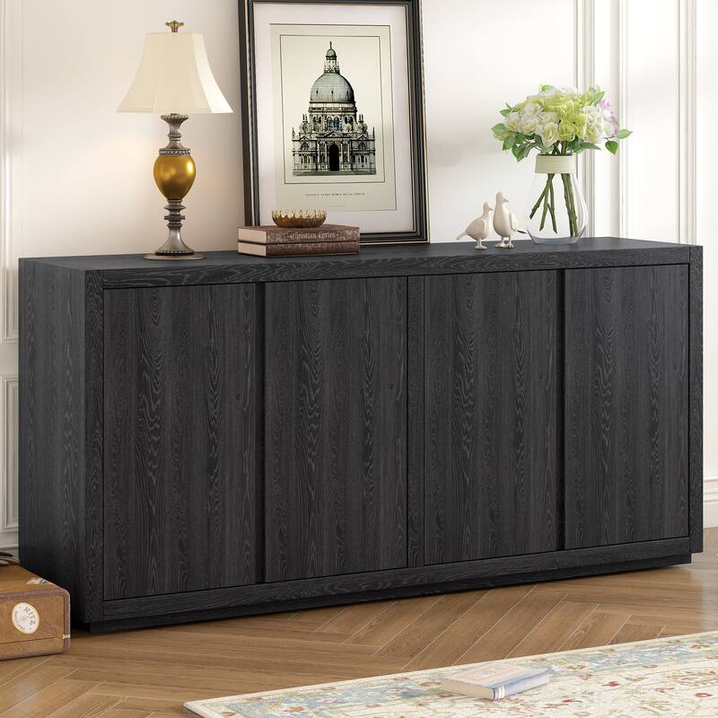 Modern Ash Veneer 4-Door Sideboard with Adjustable Shelves, Perfect for Living Room and Entryway