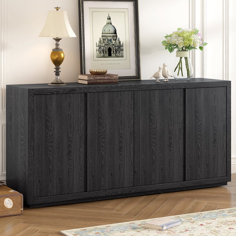 Modern Four-Door Accent Cabinet with Ash Veneer, Adjustable Shelves, Ideal for Living Room, Hallway, and Entryway Storage