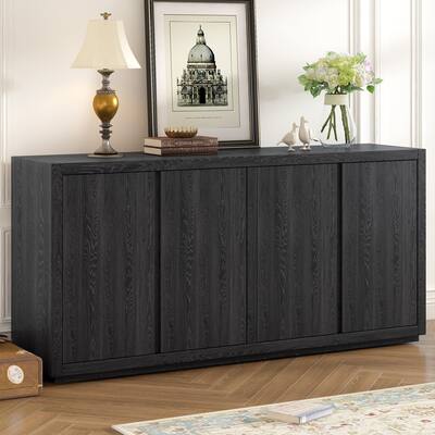 Modern Four-Door Accent Cabinet with Ash Veneer, Adjustable Shelves, Ideal for Living Room, Hallway, and Entryway Storage