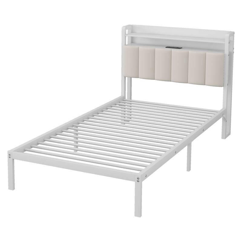 Full over Twin Metal Bunk Bed with Desk and Bookshelves,Detachable Metal Bunk Bed with LED and Charge Station