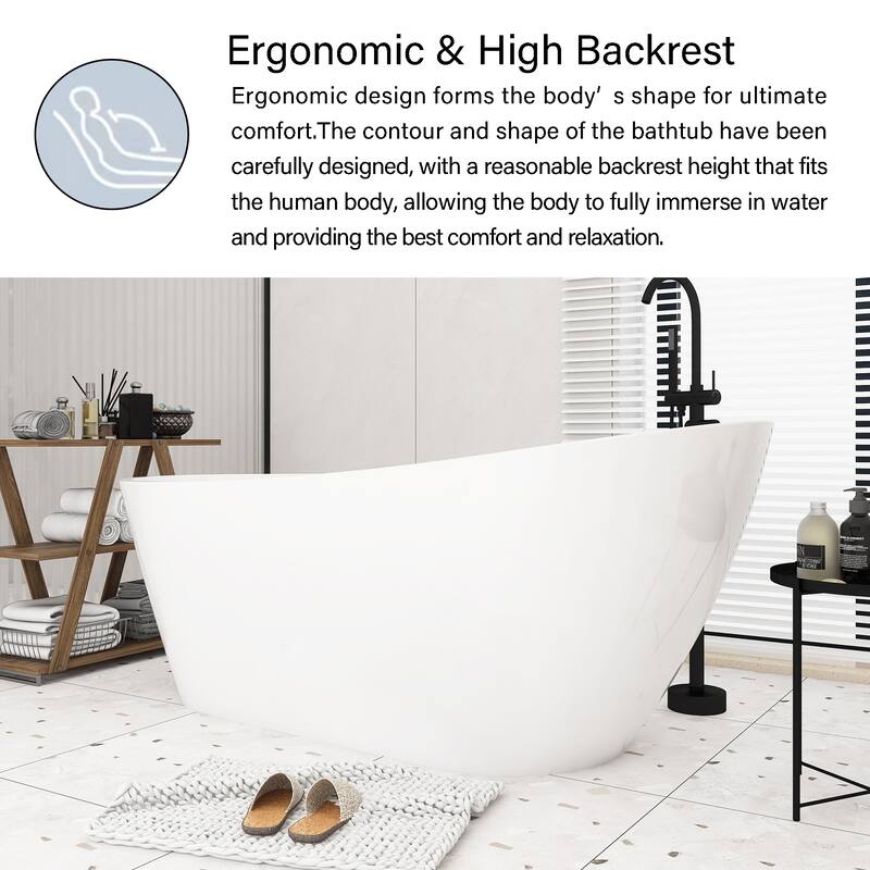 Acrylic Freestanding Flatbottom Soaking Bathtub in Glossy White