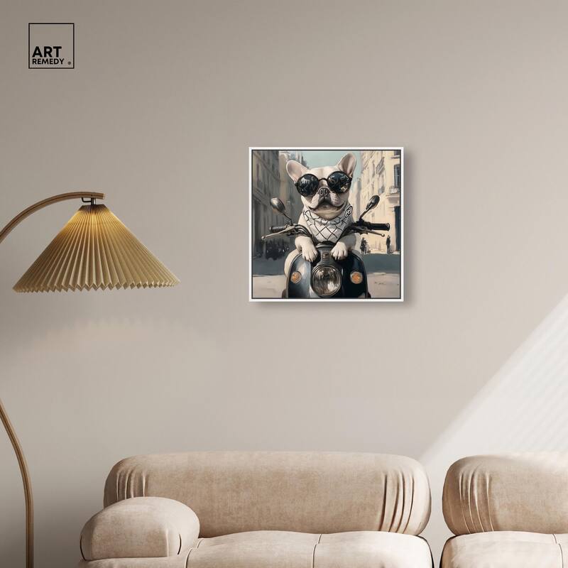 Frenchie on a Scooter Drive Canvas by Art Remedy