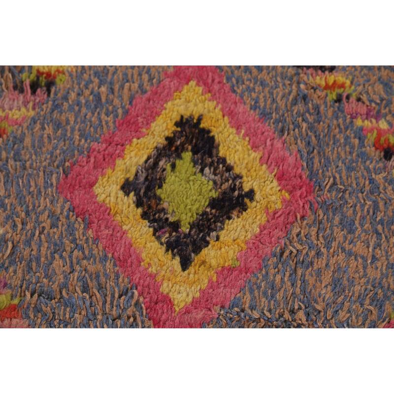 Blue & Brown Plush Moroccan Oriental Area Rug Handmade Wool Carpet - 8'9"x 12'6"
