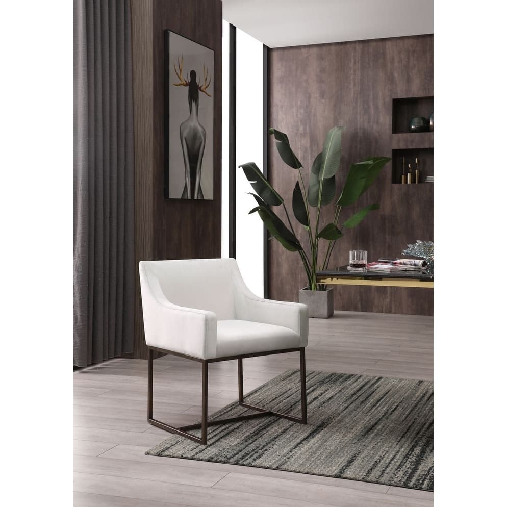 Modrest Elijah Modern Beige & Copper Antique Brass Dining Chair