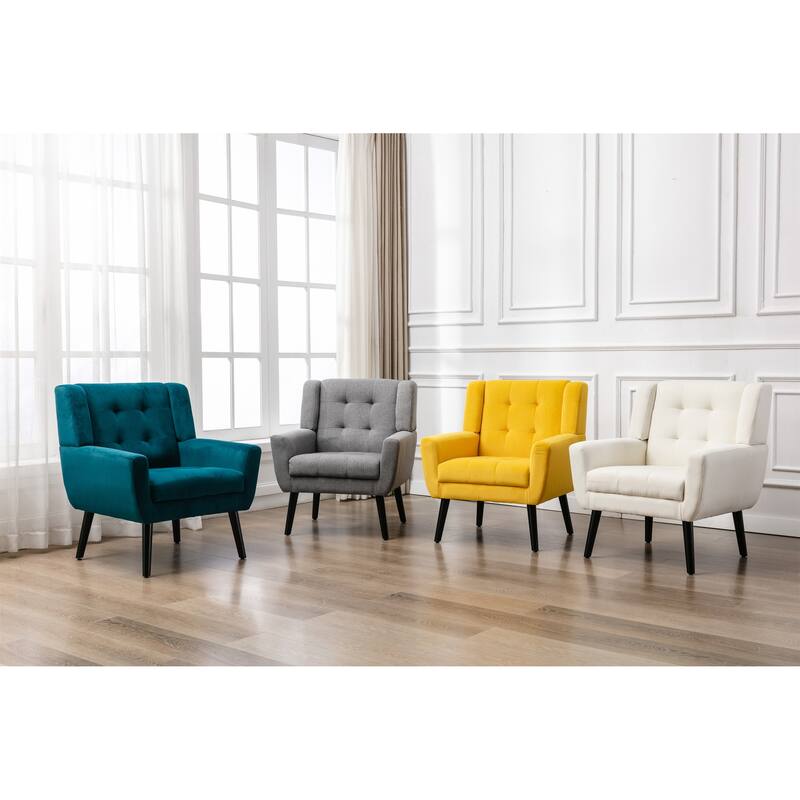 Yellow Velvet 29.53" Buttons Tufted Accent Chair with Black Legs