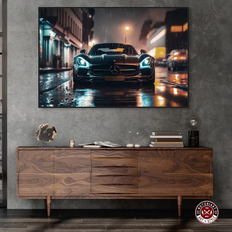 Notoriart Drive Through The Town Framed Car 1 Piece Canvas Wall Art