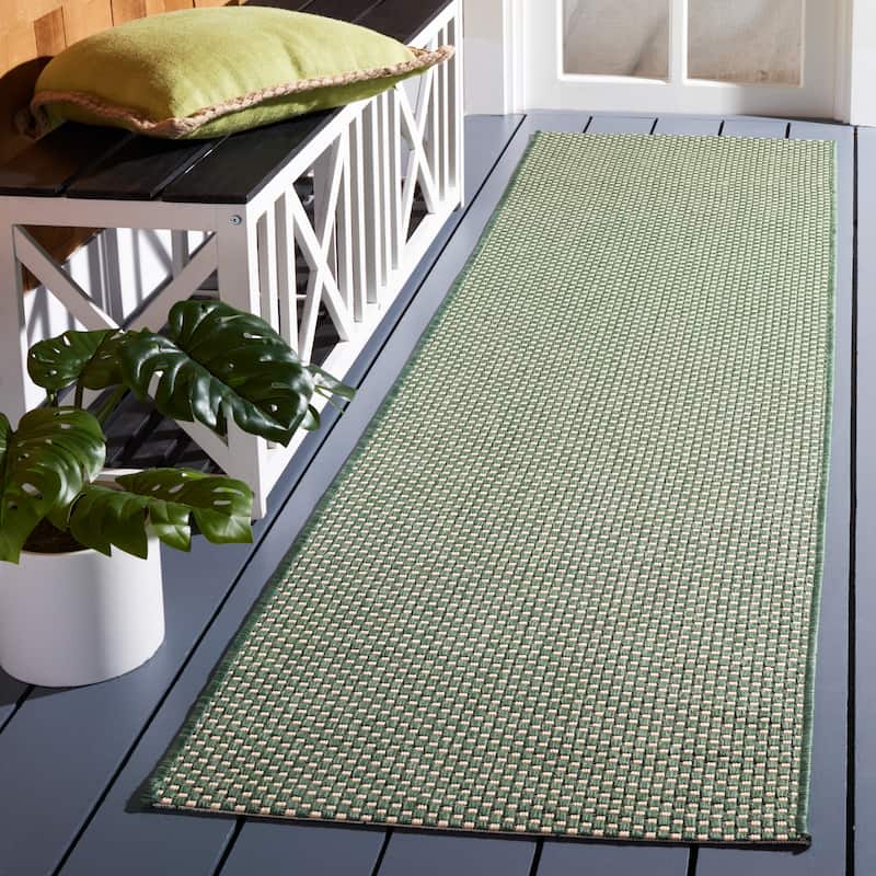 SAFAVIEH Courtyard Cilly Indoor/ Outdoor Waterproof Patio Backyard Rug - 2'3" x 8' Runner - Dark Green/Beige