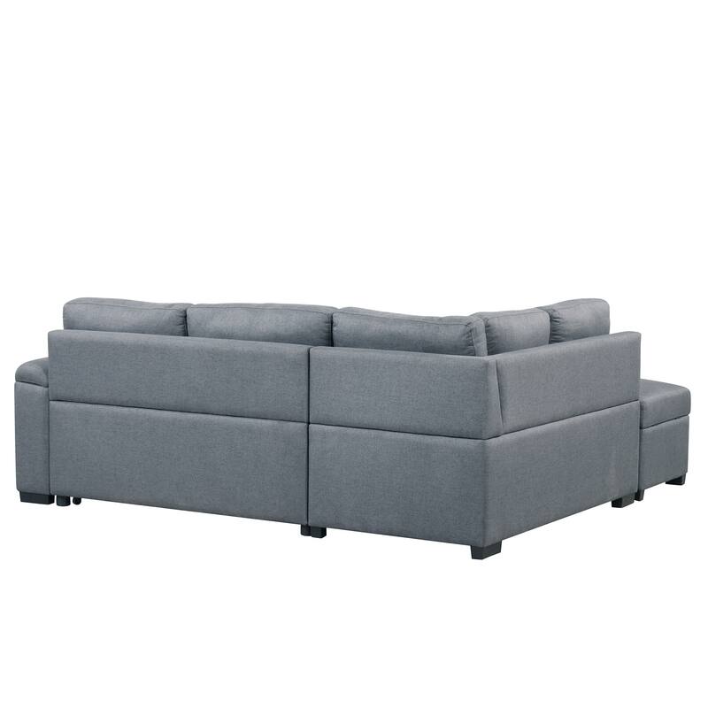 84.75" Velvet Sectional Sofa with Storage Ottoman, USB Charging and Hidden Arm Storage and L-Shaped 4-Seater
