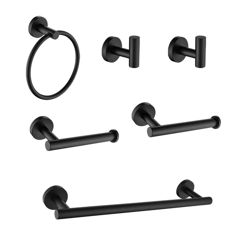6-PCS Stainless Steel Bathroom Hardware Set,Round Shape - Matte Black