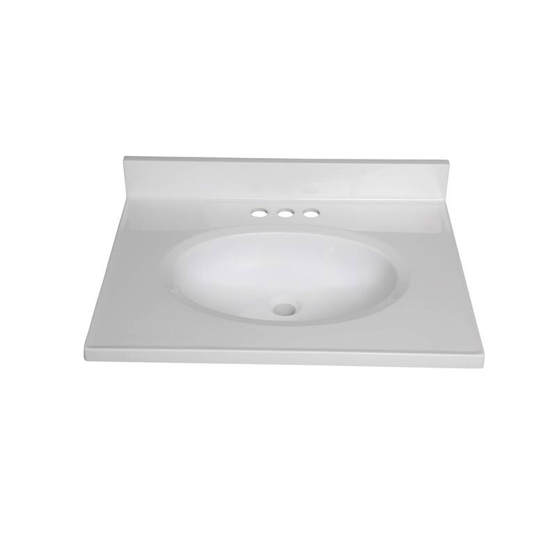 Fine Fixtures White Cultured Marble Top With Integrated Sink, 4" Backsplash and Overflow Included. - 25 x 19