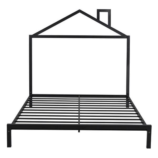 slide 2 of 48, Full Metal Platform Bed with House-Shaped Headboard Black - Full