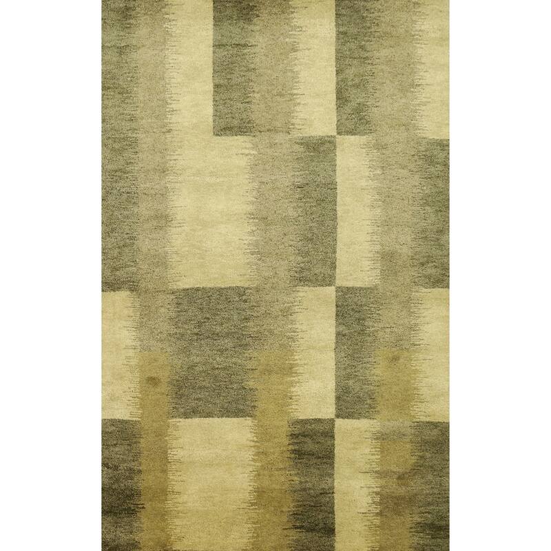 Hand Knotted Oriental 100% Wool Carpet Modern Geometric Green Gabbeh Area Rug - 7' 10'' X 5' 7''