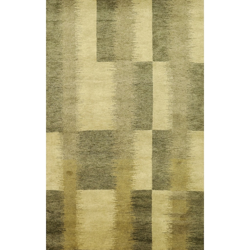 Hand Knotted Oriental 100% Wool Carpet Modern Geometric Green Gabbeh Area Rug - 7' 10'' X 5' 7''