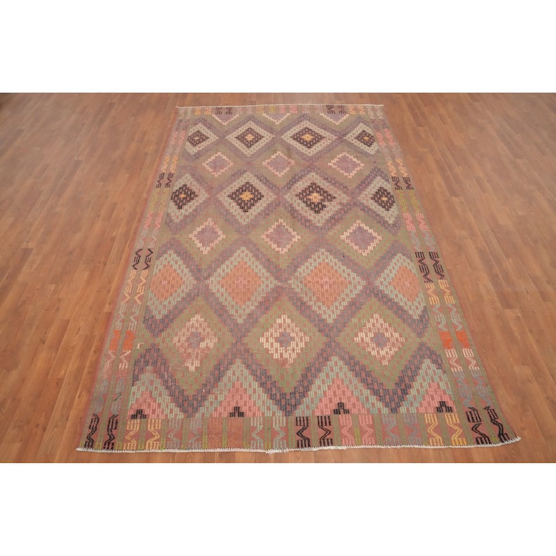 Hand Woven Oriental 100% Wool Carpet Southwestern Tribal Multi-Colored Kilim Area Rug - 10' 3'' X 6' 4''
