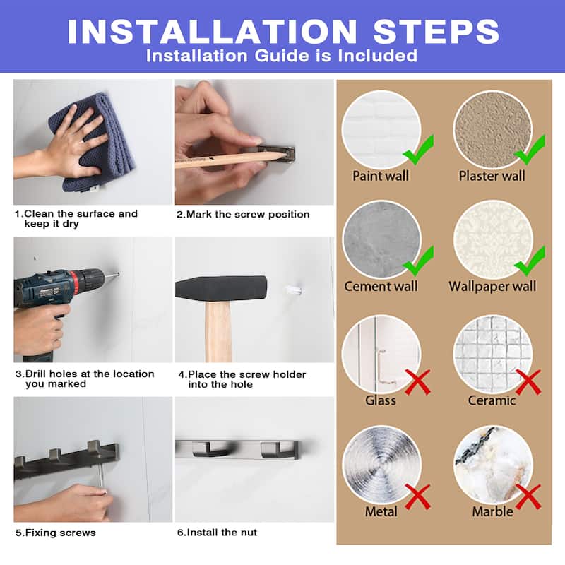 Heavy-duty Stainless Steel Towel Hook With 4 Hooks