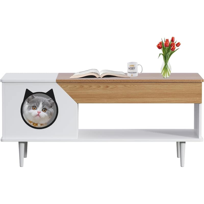 Hidden Cat Litter Box Enclosure, 45'' Coffee Table with Cat House
