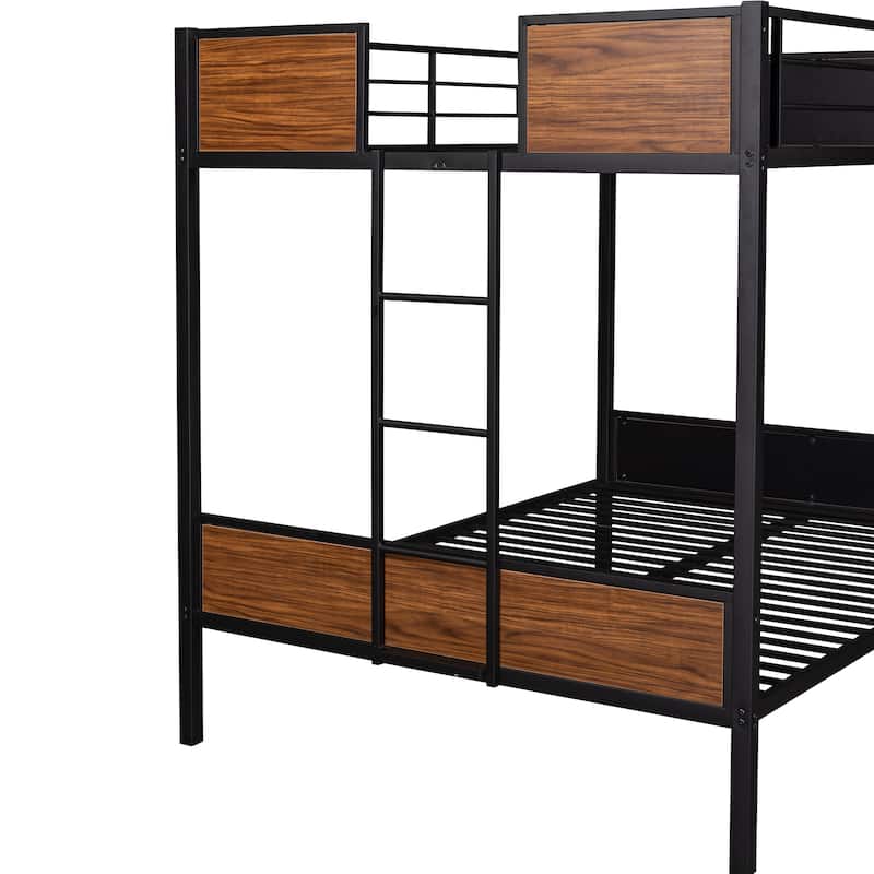 Metal Bunk Bed with Safety Rail and Built-in Ladder