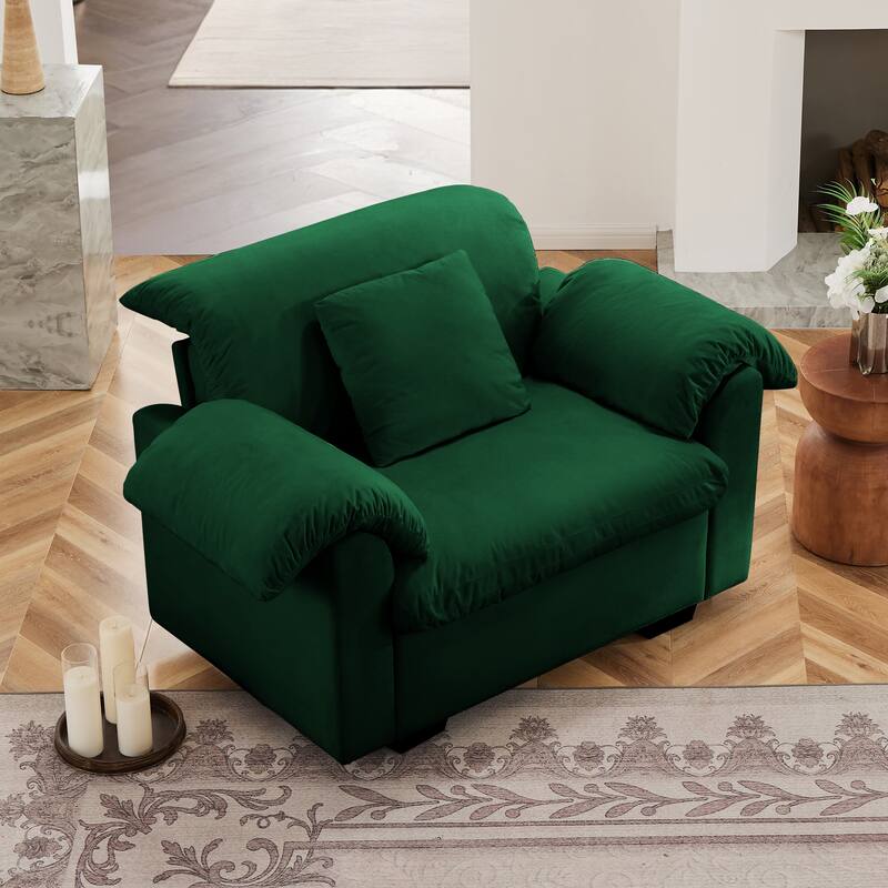 Modern Deep Seat Accent Chair With Fluffy Armrest Pillows and Backrest