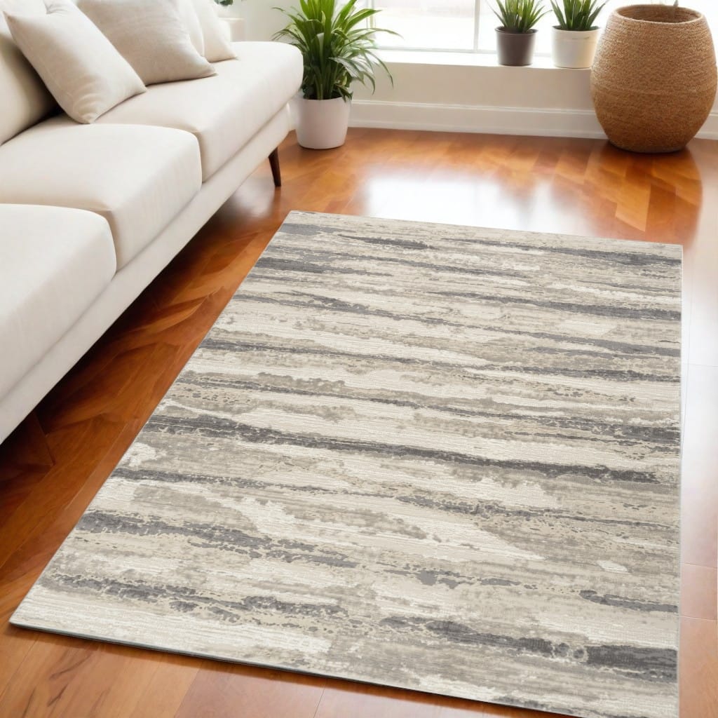 Power Loomed Abstract Modern Non Skid Stain Resistant Area Rug - 87' X '63' X '0.5