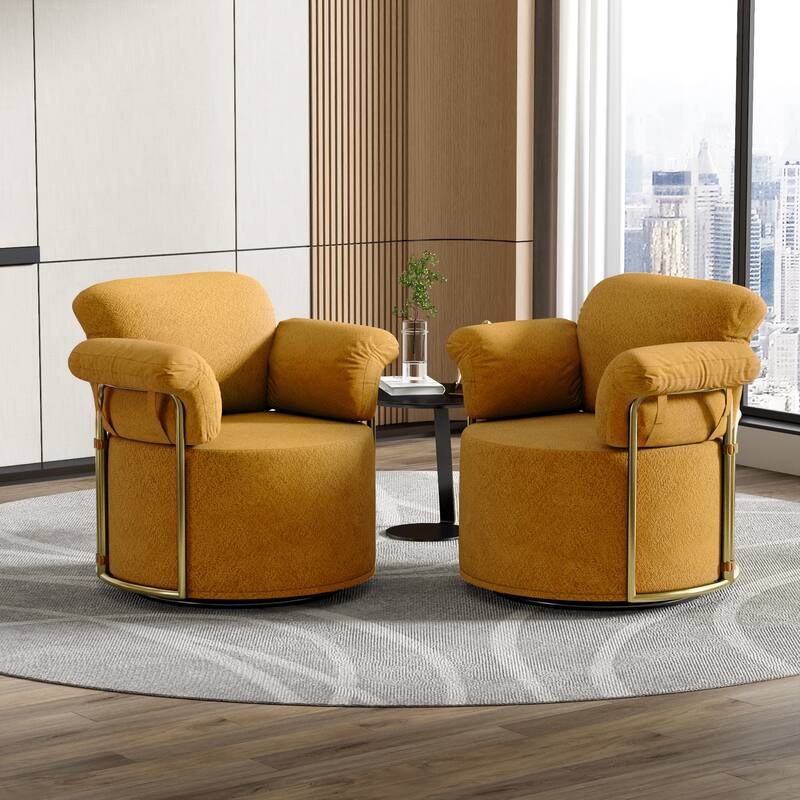 Upholstered 360 Degree Barrel Swivel Accent Sofa Chair