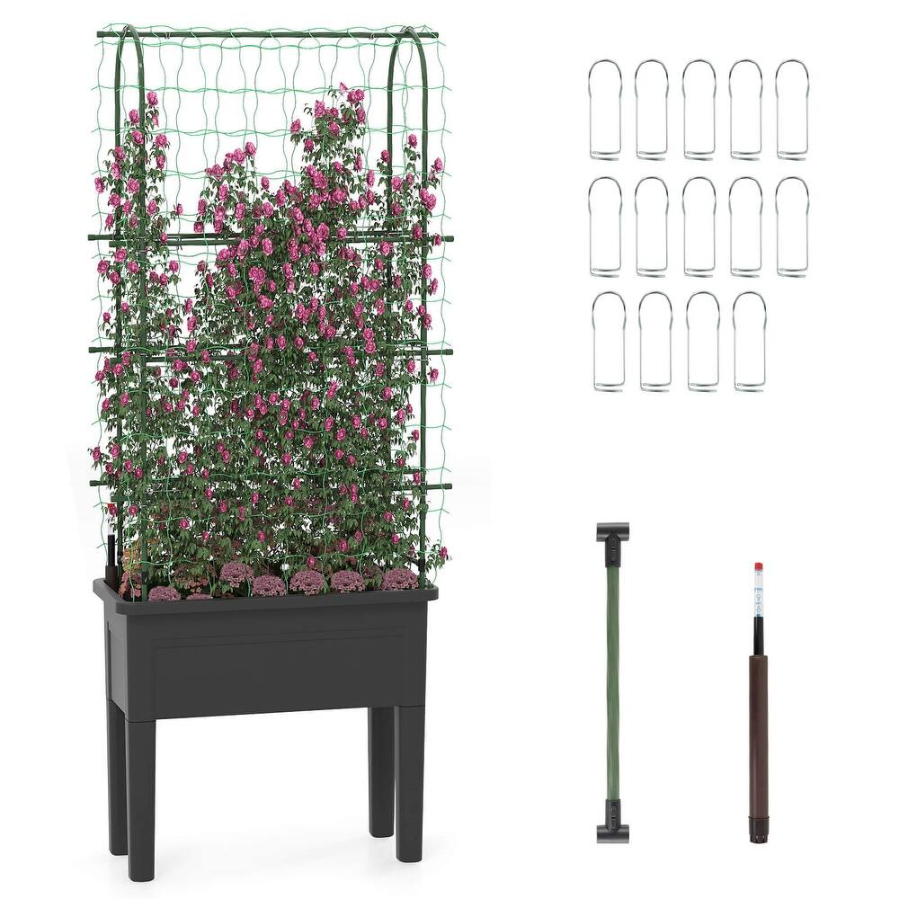 Costway Raised Garden Bed Planter Box with Climbing Trellis Water - See Details