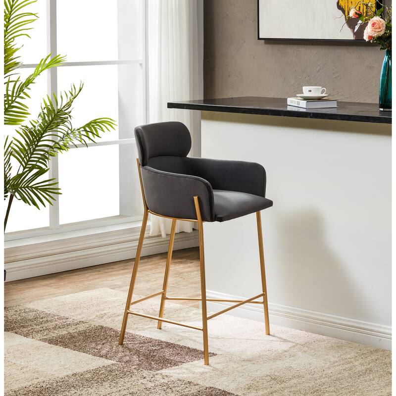 SAFAVIEH Couture Sejada 26-inch Counter Stool - 23 In. W x 21 In. D x 38 In. H - 23Wx21Dx38H - Dark Grey/Gold
