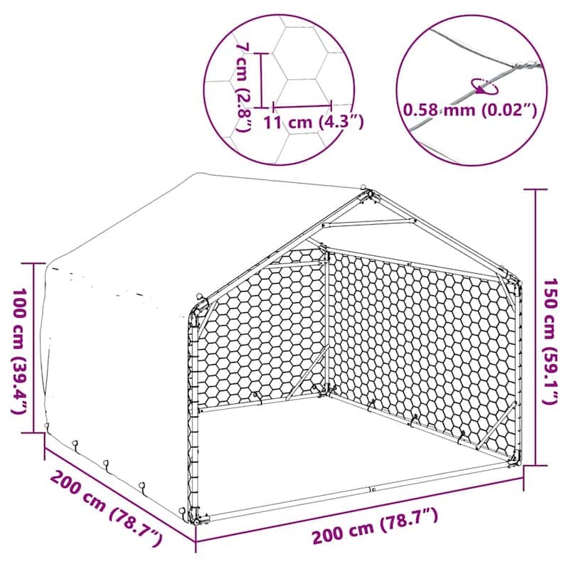 vidaXL Outdoor Dog Kennel Silver Galvanized Steel Large