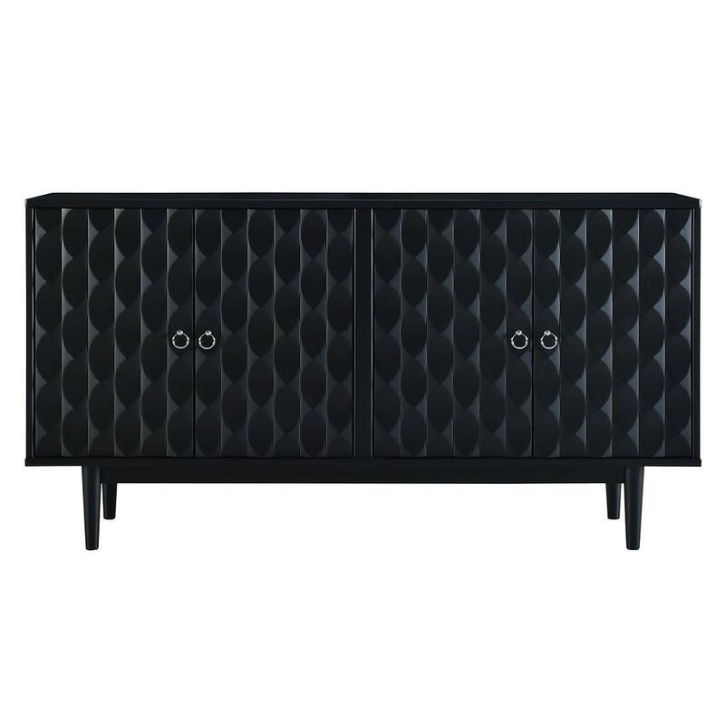 60" Modern 4-Door with Convex Pattern Doors and Silver Handles Buffet/Sideboard