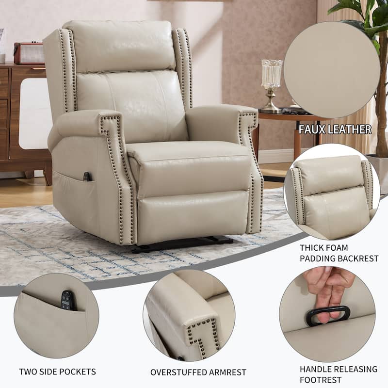 Manual Recliner Chair in Faux Leather for Living Room with Heavy Duty Motion Mechanism, 8 vibrating nodes