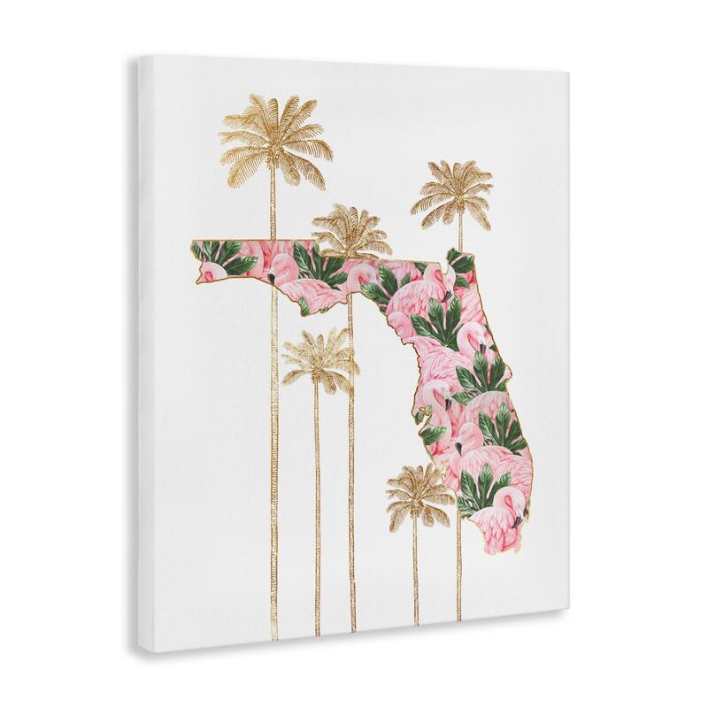 Stupell Flamingo Print Florida State with Palm Trees Canvas Wall Art - Multi-Color