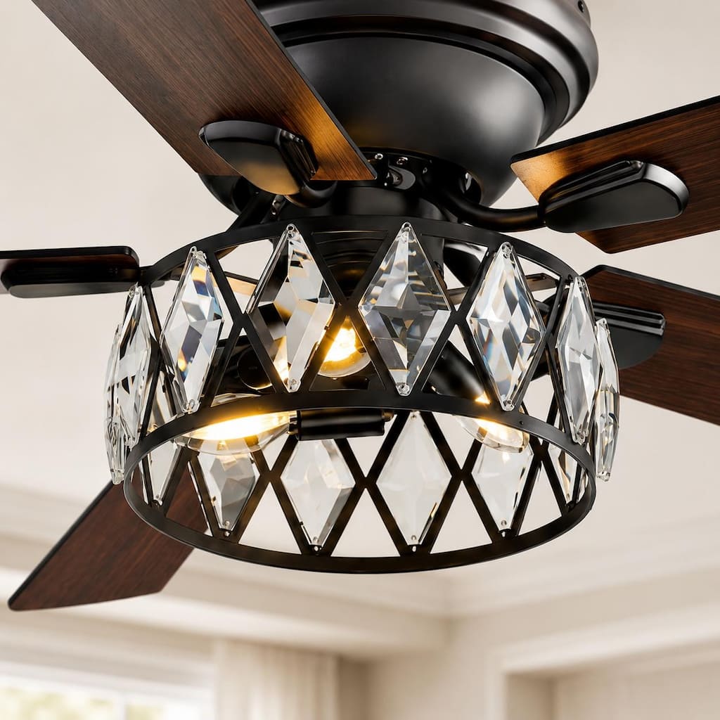 52" Low Profile Ceiling Fan with Light and Remote(5-blade) - 52in