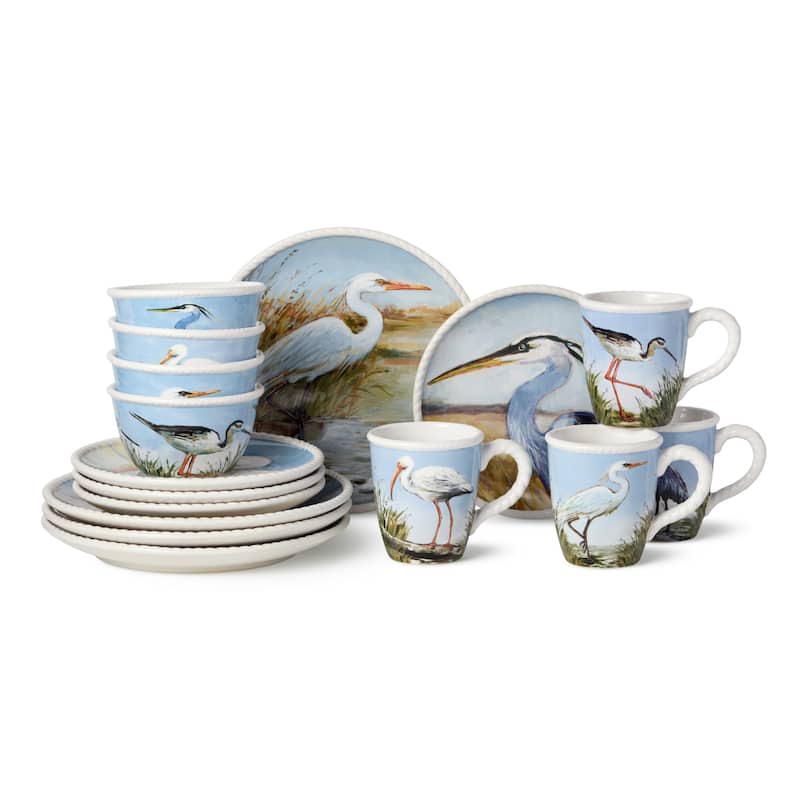 Certified International Coastal Birds 16pc Dinnerware Set, Service for 4 - 11.00"L x 11.00"W x 1.25"H