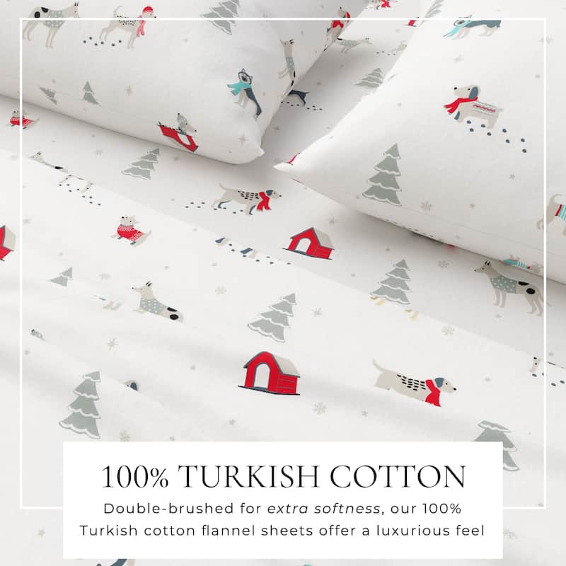 Linery & Co. Turkish Cotton Double-Brushed Printed Flannel Bed Sheet Set