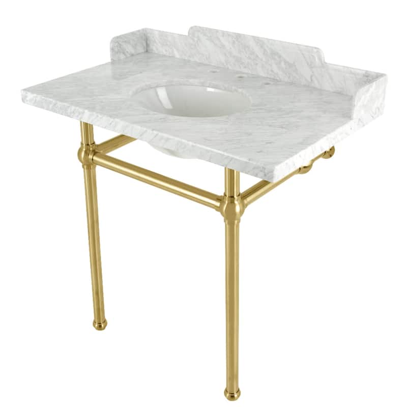 Kingston Brass LMS36MB Pemberton 36" Rectangular Metal Console - Marble White / Brushed Brass