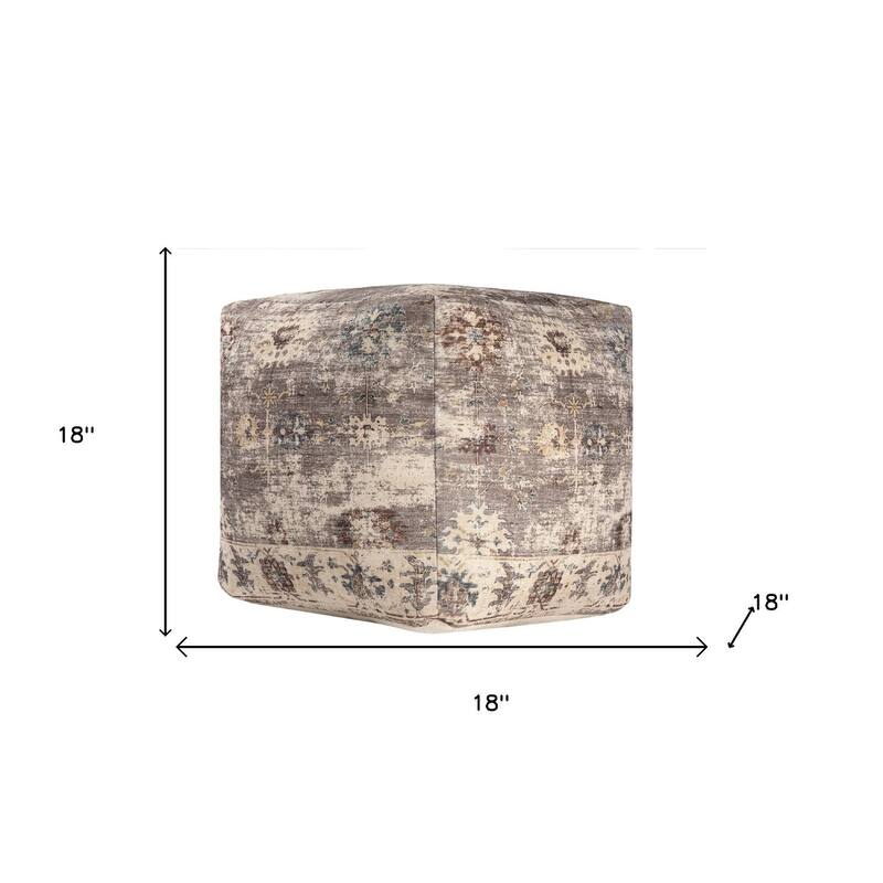 HomeRoots 18" Ivory and Taupe Medallion Pouf Ottoman