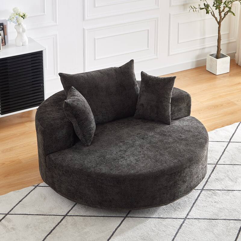 360 Degree Swivel Sofa Chair with Backrest Pillow for Livingroom 55'' Chenille Single Sofa, Round Fluffy Sleeper Sofa