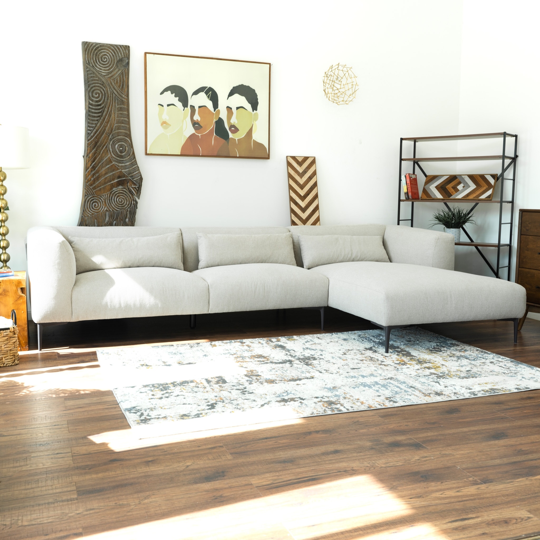 Savenoy Japandi Style L-Shaped Fabric Upholstered Sectional On