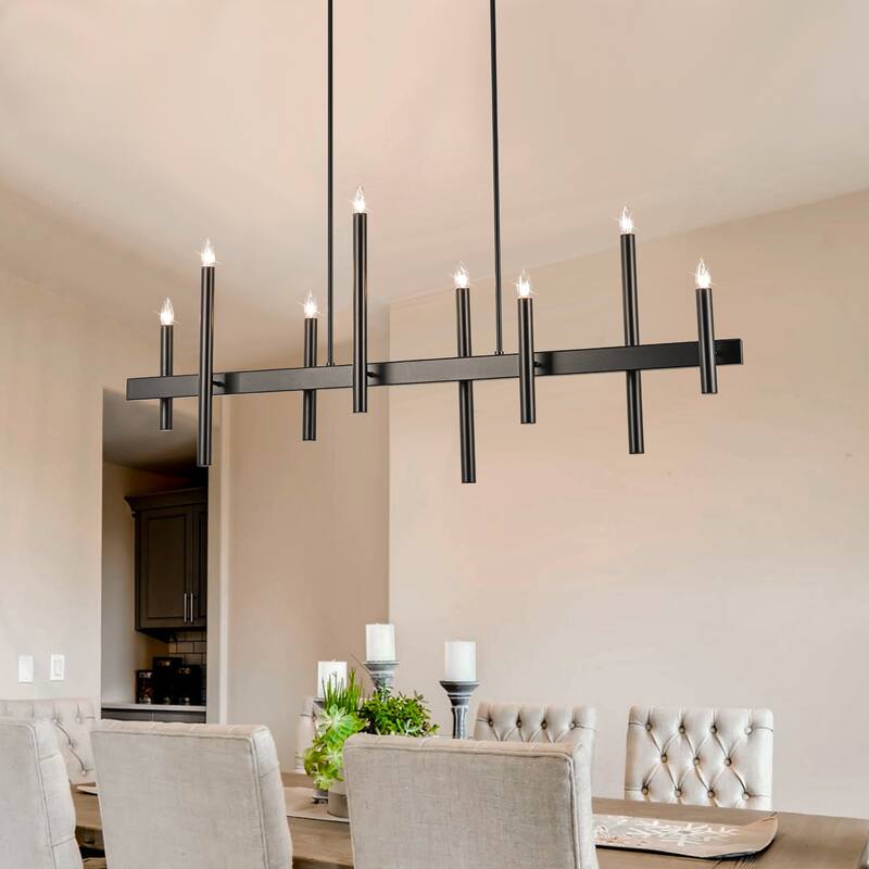 56.7'' 8-Light Linear Chandelier Kitchen Island Pendant - Black