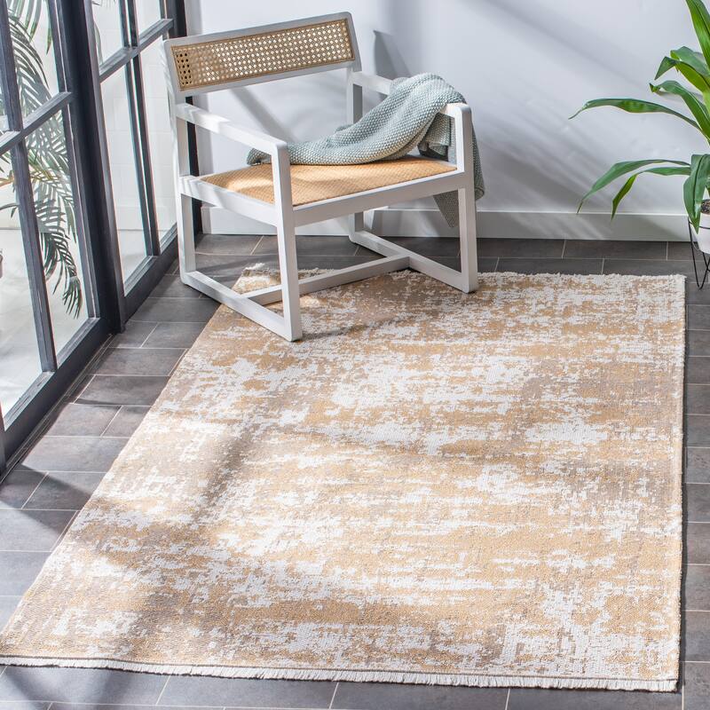 SAFAVIEH Augustine Albertje Modern Abstract Fringe Rug - 6'7" Square - Taupe/Grey