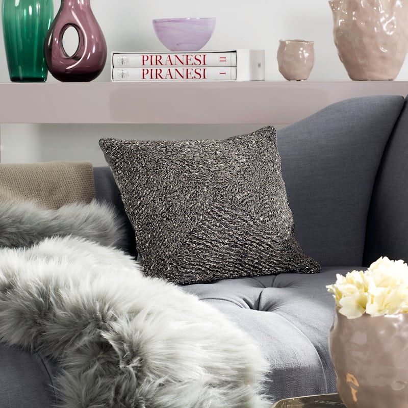 SAFAVIEH Allena Glitter 18-inch Sparkling Silver Decorative Throw Pillow (Set of 2)