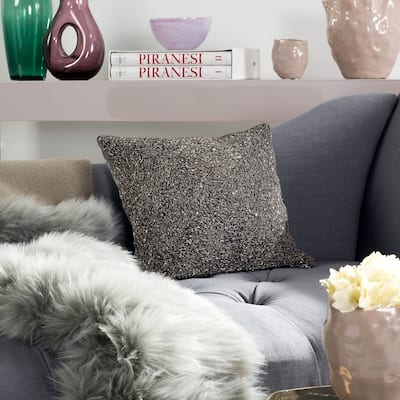 SAFAVIEH Allena Glitter 18-inch Sparkling Silver Decorative Throw Pillow (Set of 2)