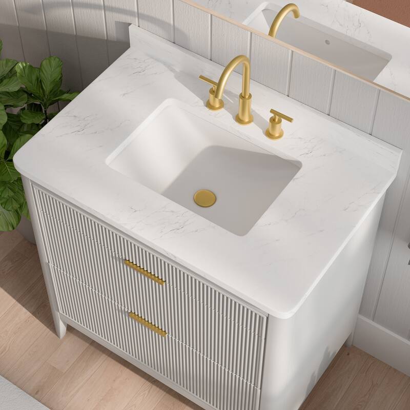 Modland 36" Freestanding Bathroom Vanity with Carrara Marble Top, Soft-Close Drawers, Fully Assembled, Green/Grey - 36 inch