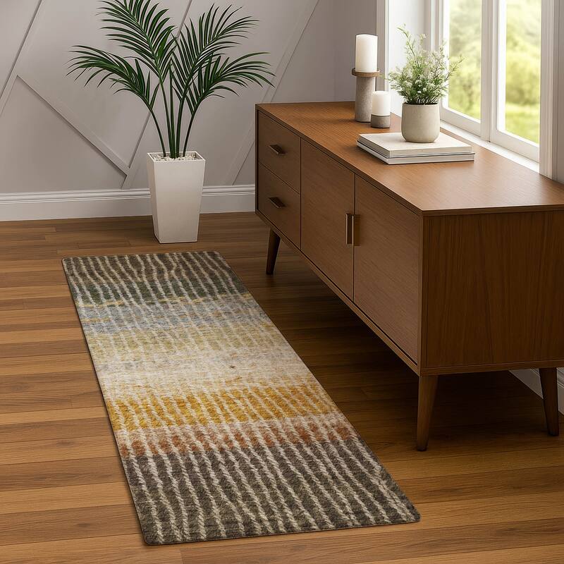 Machine Washable Indoor/ Outdoor Contemporary Stripes Chantille Rug