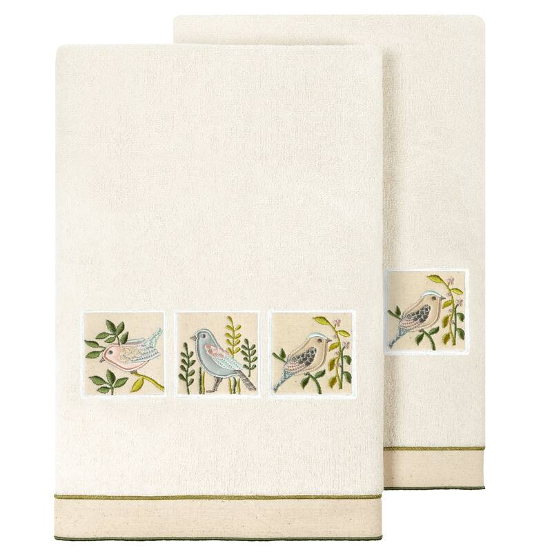 Authentic Hotel and Spa Turkish Cotton Belinda 2PC Embellished Bath Towel Set - Beige