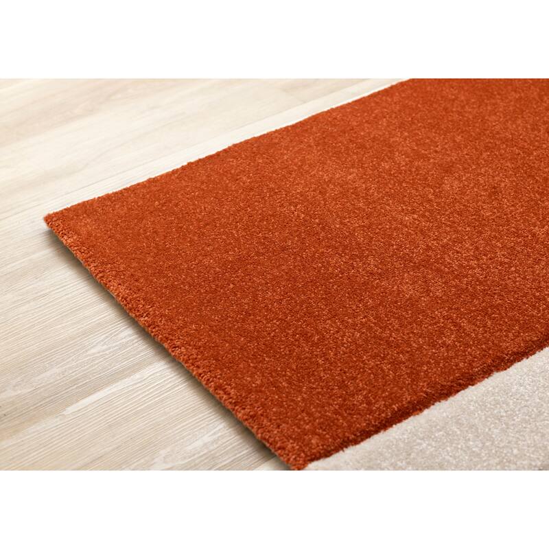 Orange Brown White Grey Geometric Living Room Statement Rug