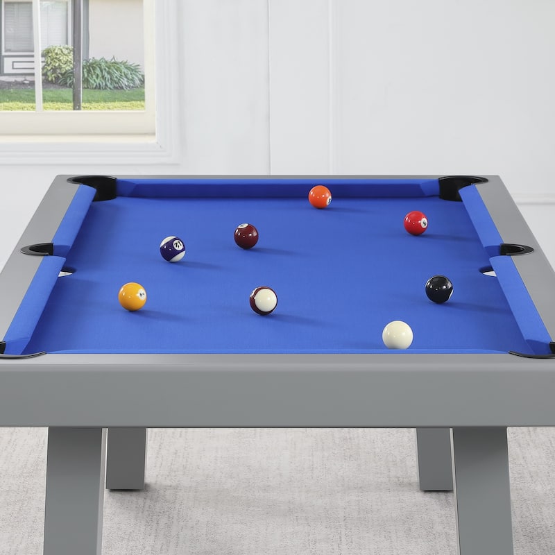 Laguna Indoor/Outdoor 8ft Slate Pool Table 6-Seater Dining Set with 4 Benches & Accessories, Cement Finish