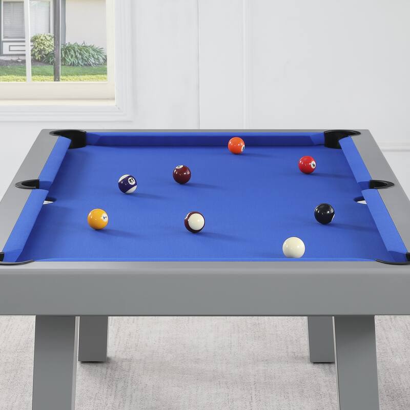Laguna Indoor/Outdoor 8ft Slate Pool Table Dining Set with 2 Benches & Accessories, Cement Finish